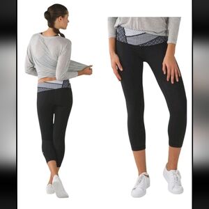 Lululemon Wunder Under Crop Full-On Luon Dottie Eyelet Black White Size 6